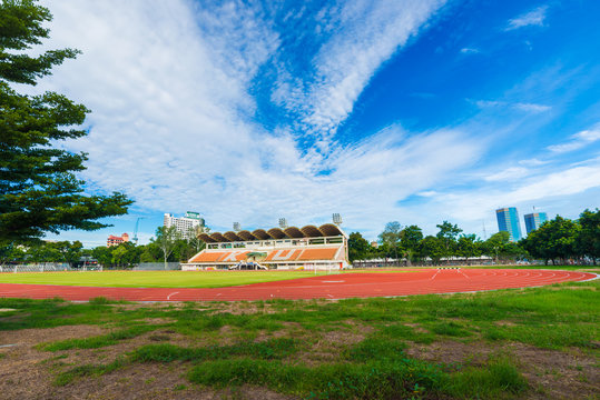 Running track and grandstand.