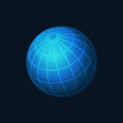 Blue Globe Network Icon on Dark Background. Vector