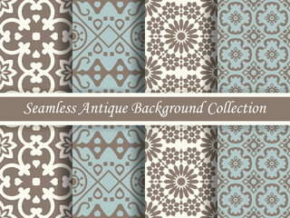 Antique seamless background collection brown and blue_06