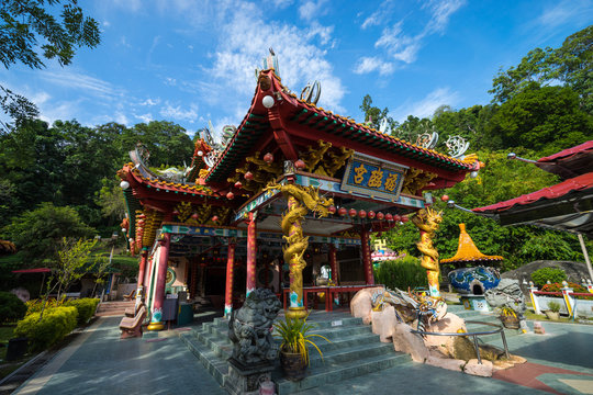 PERAK, MALAYSIA - 15TH JANUARY 2016; The ornate architecture at Fu Lin Kong Temple during Chinese New Year festive season in Pangkor island of Malaysia.