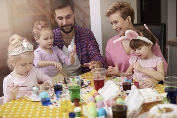 Table full of handmade easter decorations
