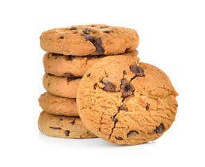 Chocolate chip cookie on white background