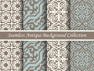 Antique seamless background collection brown and blue_12