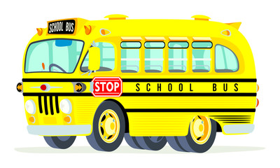  Caricatura autobus escolar antiguo amarillo vista frontal y lateral © camiloernesto