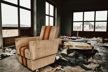 Old furniture in abandoned room