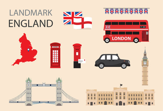 England,London,United Kingdom Flat Icons Design