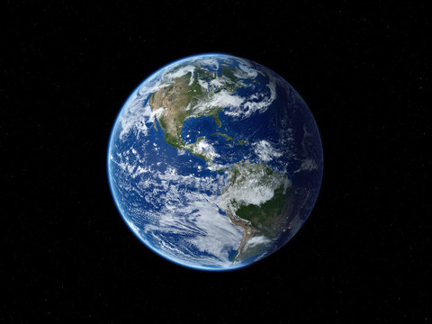 Earth from space. View to America in daytime. 3D illustration.