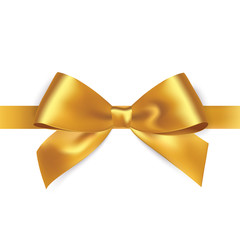 Shiny gold satin ribbon on white background