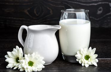 Obraz na płótnie Canvas Milk in a glass on the table