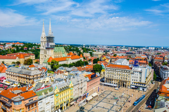 aerial view of the ben jelacic square in the croatian capital zagreb