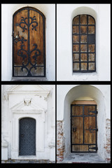 set of four ancient doors closeup