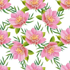 Foto op Plexiglas Watercolor seamless pattern of exotic flowers. © wolna_luna