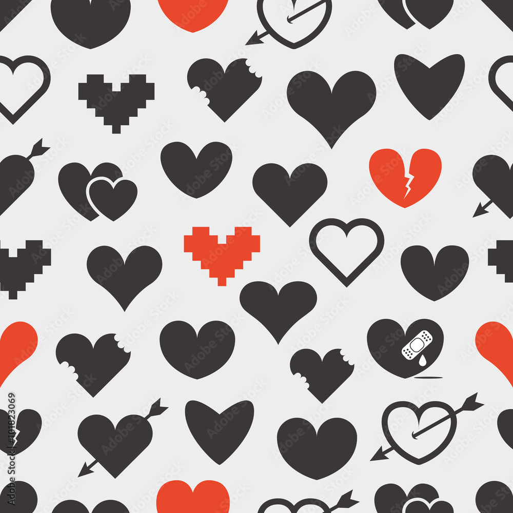 Poster different abstract hearts seamless pattern