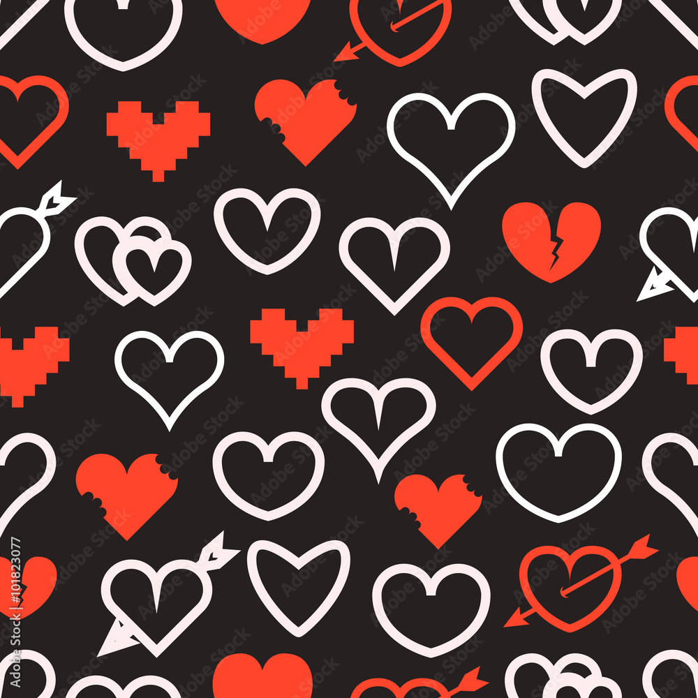 Poster different abstract hearts seamless pattern