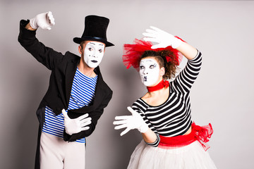 Two mimes man and  woman, April Fools Day concept