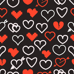 Different abstract hearts seamless pattern