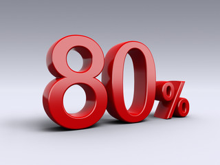 80 percent discount on light background. Sale, percentages, special offer. 3D Numbers in red.