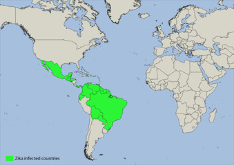 Map of zika virus infected countries
