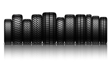 Car tires on white background