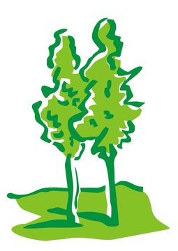 twoo trees, color vector illustration