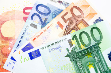 Different Euro banknotes background