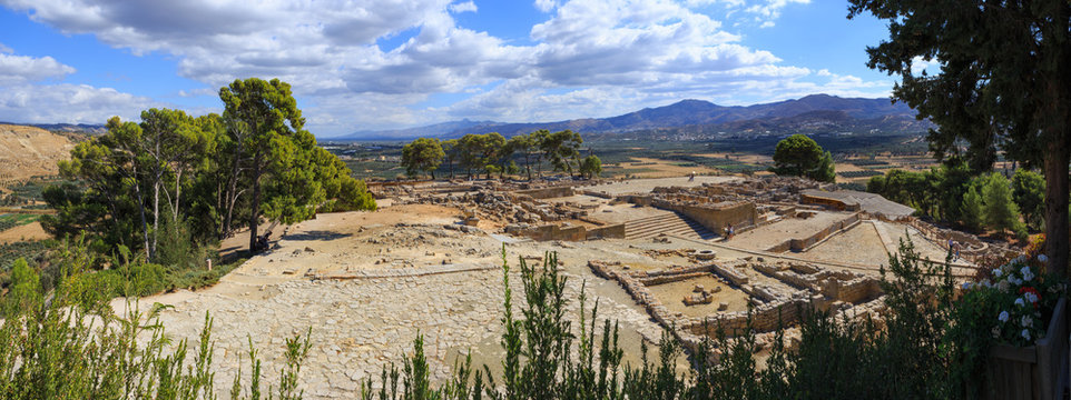 Panorama of ruins of the ancient Minoan Palace of Phaistos, Creete, Greece. The panoramic image has been stitched from multiple photos.