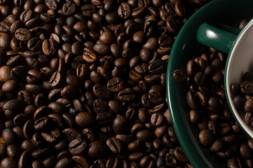 Coffe beans and cup.