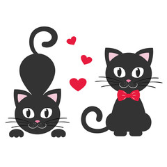 cat black with tie and heart set