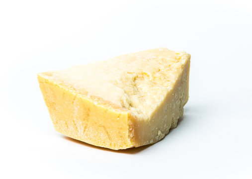 Italian original Parmesan cheese on white background