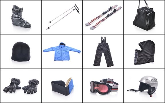 Ski equipment. Necessary things for skiing.