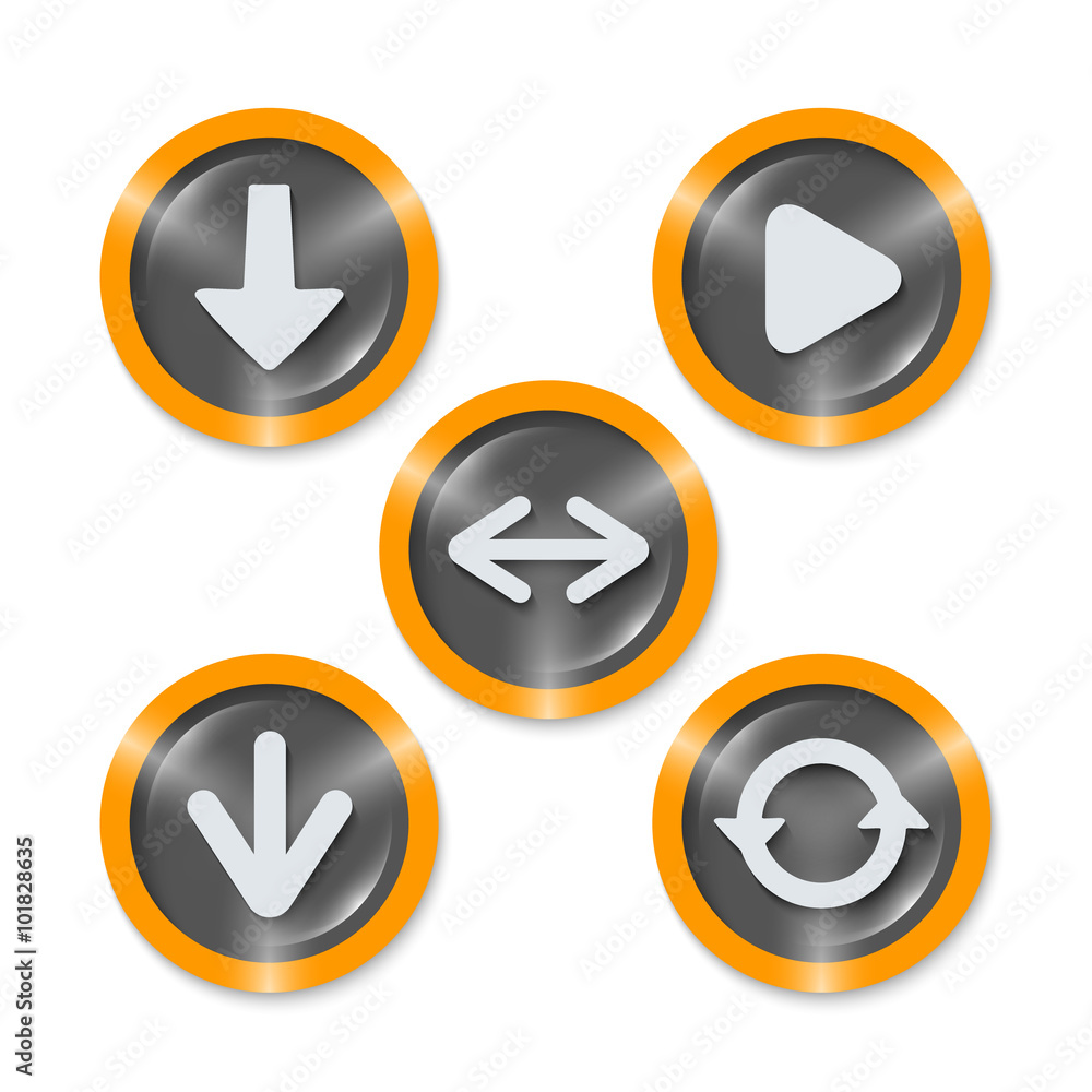 Poster set of five icons with different arrows