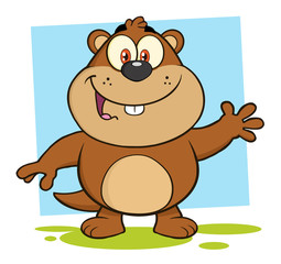 Obraz na płótnie Canvas Smiling Marmot Cartoon Character Waving