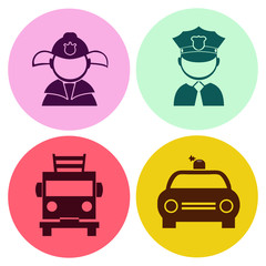 Professions. Policeman and fire-fighter. People at work. Set. Vector icon.