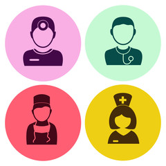 Professions. Medical. Doctors. People at work. Set. Vector icon.