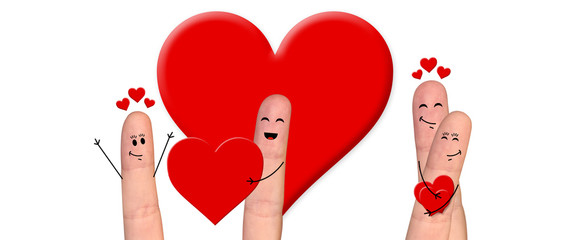 Happy finger couple in love celebrating Valentine day