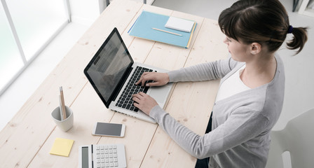 Fototapeta na wymiar Businesswoman working with a laptop