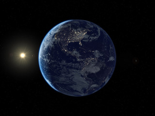 Fototapeta na wymiar Earth from space. View to America at night. 3D illustration.