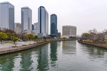 Fototapeta na wymiar Osaka business park buildings