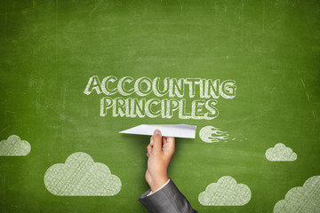 Acconting principles concept on blackboard with paper plane