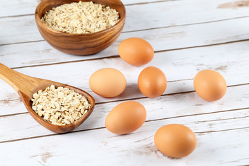 raw organic brown eggs with oatmeal