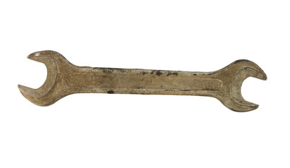 Single old rusty wrench isolated