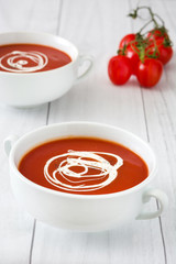 fresh tomato soup in a white bowl
