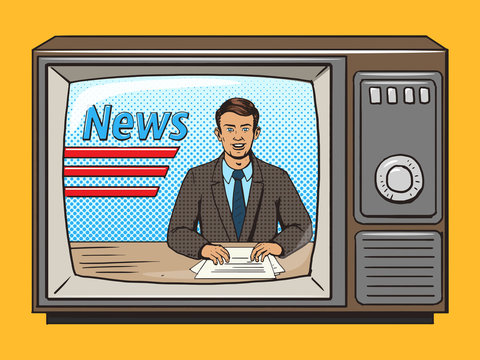 recommend clip art: News presenter on tv pop art style vector 