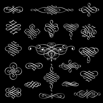 Vector calligraphic design elements isolated on black background