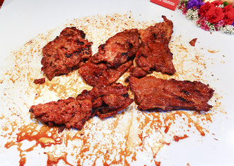 grilled pork, close-up