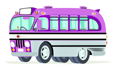 Caricatura autobus urbano antiguo morado vista frontal y lateral © camiloernesto
