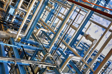 giant pipelines construction inside oil and gas refinery
