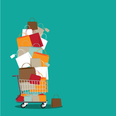 Stack of shopping bags in a cart background. EPS 10 vector stock illustration - 101835293