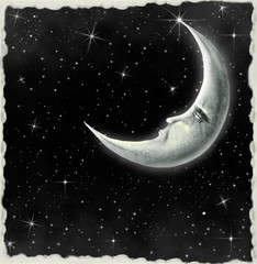 Illustration of a night sky with fantastic moon