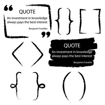 Vector quote blank template. Artistic quote bubble. Empty template. Grunge brush strokes, painted commas and frame. Textured background. Business card template, paper sheet, information. Quote form.